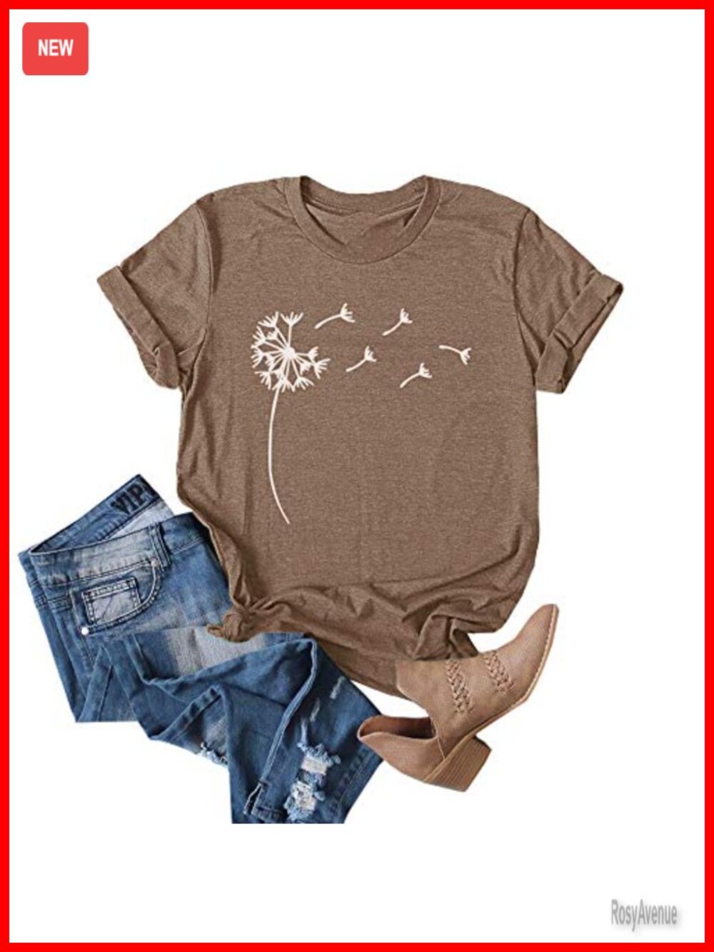 Dandelion Print Short Sleeve Graphic Tee Casual Top